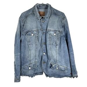 Lucky Brand Denim Jean Jacket Distressed 90s Y2K Women‎ Size L